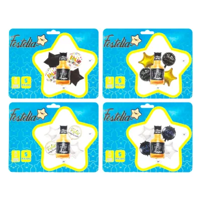 KIT GLOBO BOTELLA FELIZ CUMPLEAÑOS X5PCS