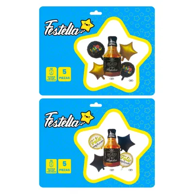 KIT GLOBO BOTELLA FELIZ CUMPLEAÑOS X5PCS