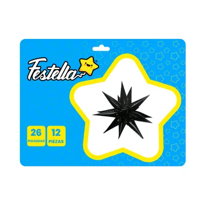 GLOBO ESTRELLA X12 PIEZAS NEGRO 26" (PQTX12)