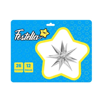 GLOBO ESTRELLA X12 PIEZAS PLATEADO 26" (PQTX12)