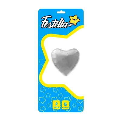 GLOBO CORAZON PLATEADO 5" X2¨.(PQTX25):