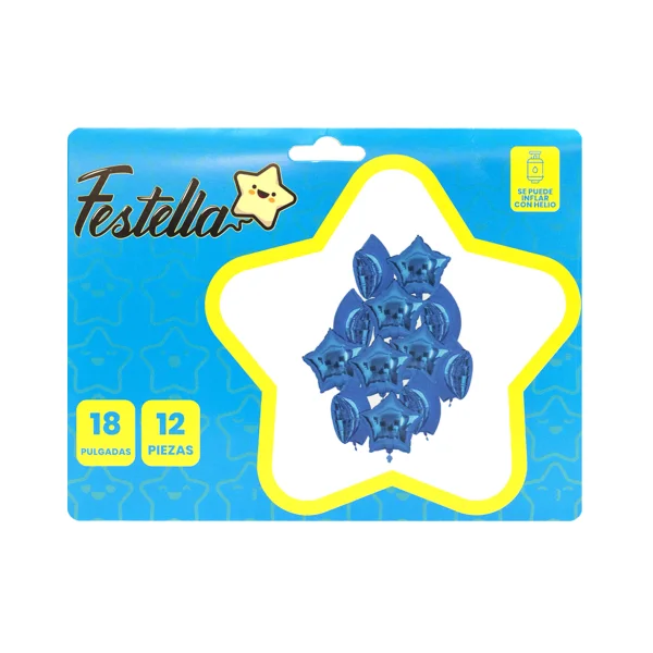 KIT GLOBO ESTRELLA X12 AZUL(PQTX12)