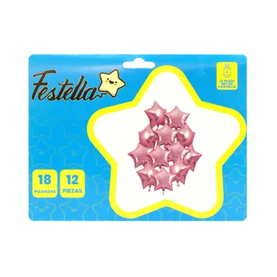 KIT GLOBO ESTRELLA X12 ROSADA(PQTX12)