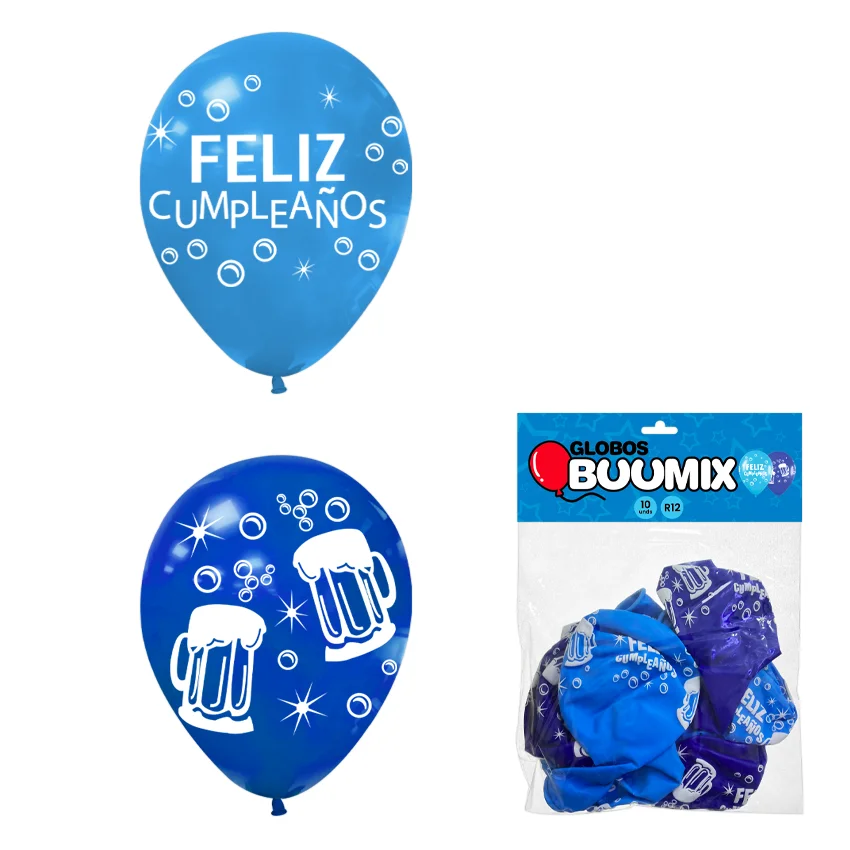 GLOBO DE LATEX CERVEZA FELIZ CUMPLEAÑOS R12X10 A-AC (PQTX12)