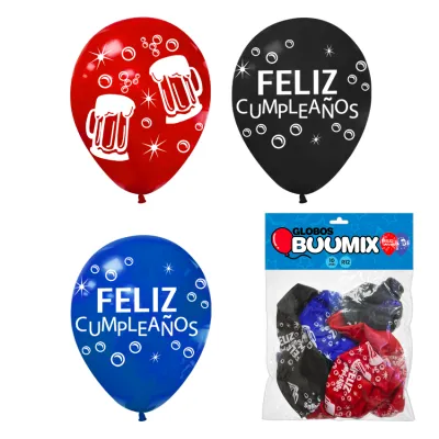 GLOBO DE LATEX CERVEZA FELIZ CUMPLEAÑOS R12X10 R-A-N (PQTX12)