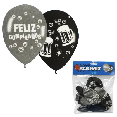 GLOBO DE LATEX CERVEZA F.C R12X10 P-N (PQTX12)