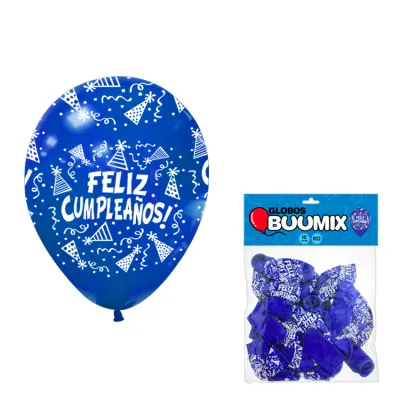 GLOBO DE LATEX FELIZ CUMPLEAÑOS R12X10 AZUL (PQTX12)
