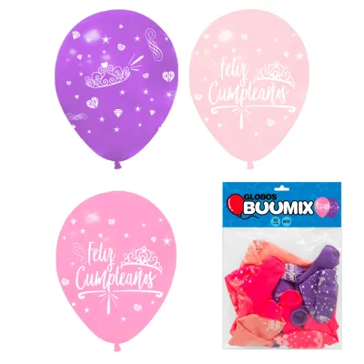 GLOBO DE LATEX CORONA FELIZ CUMPLEAÑOS R12X10 RO-FO-M (PQTX12)