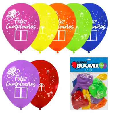 GLOBO DE LATEX REGALO FELIZ CUMPLEAÑOS R12X10 FO-AM-NA-V-A-M-R (PQTX12)