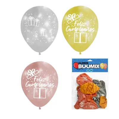 GLOBO DE LATEX REGALO FELIZ CUMPLEAÑOS R12X10 D-P-PR (PQTX12)