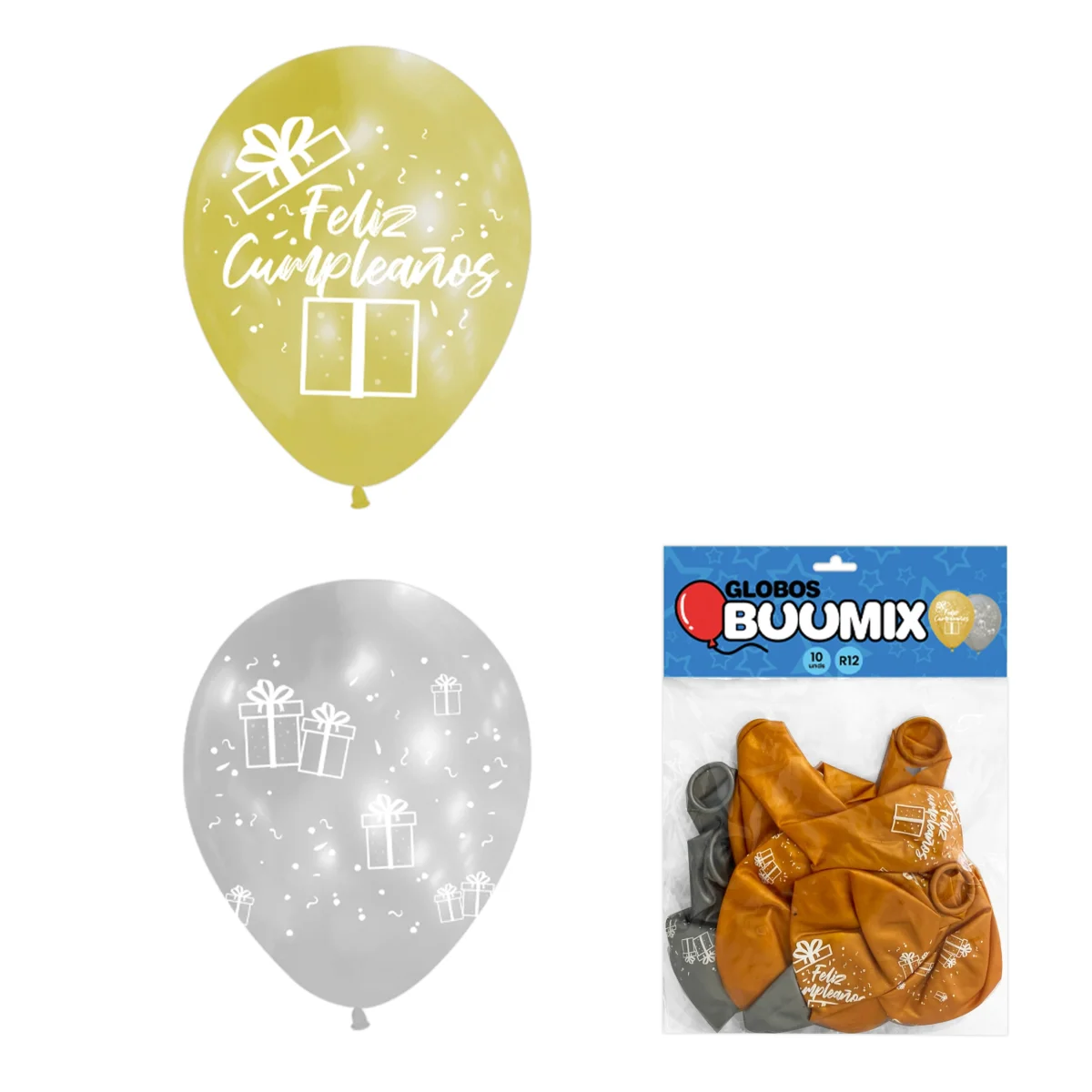 GLOBO DE LATEX REGALO FELIZ CUMPLEAÑOS R12X10 D-P (PQTX12)