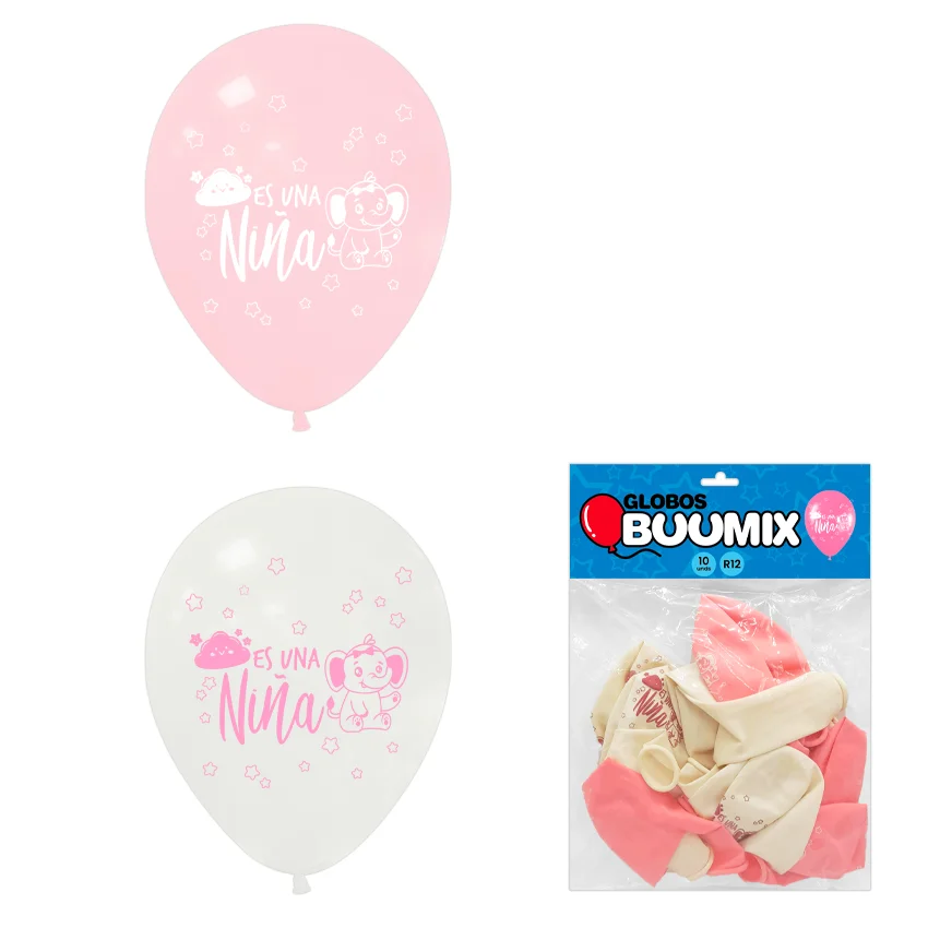 GLOBO DE LATEX ES NIÑA R12X10 RO-B (PQTX12)´