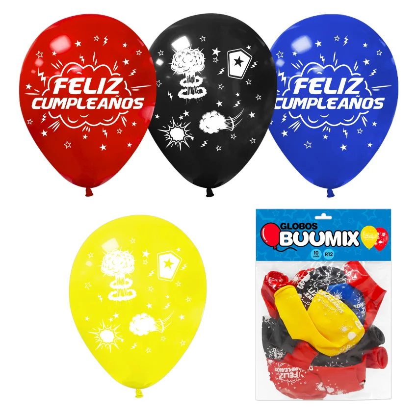 GLOBO DE LATEX COMICS FELIZ CUMPLEAÑOS R12X10 AM-R-N-A (PQTX12)
