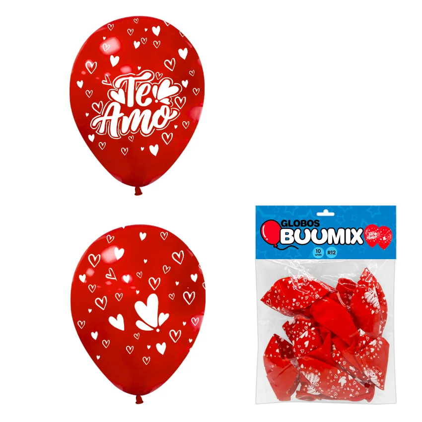 GLOBO DE LATEX TE AMO R12 X10 ROJO (PQTX12)