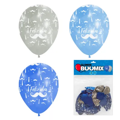 GLOBO DE LATEX BIGOTE FELIZ DIA R12X10 A-AC-P (PQTX12)