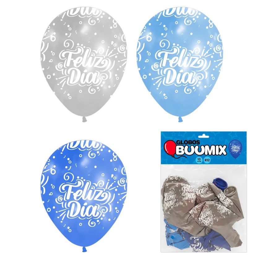 GLOBO DE LATEX FELIZ DIA R12X10 AC-A-P (PQTX12)