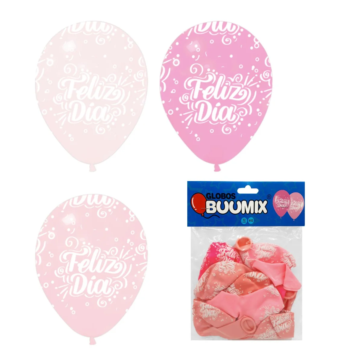 GLOBO DE LATEX FELIZ DIA R12X10 RC-FC-RO (PQTX12)