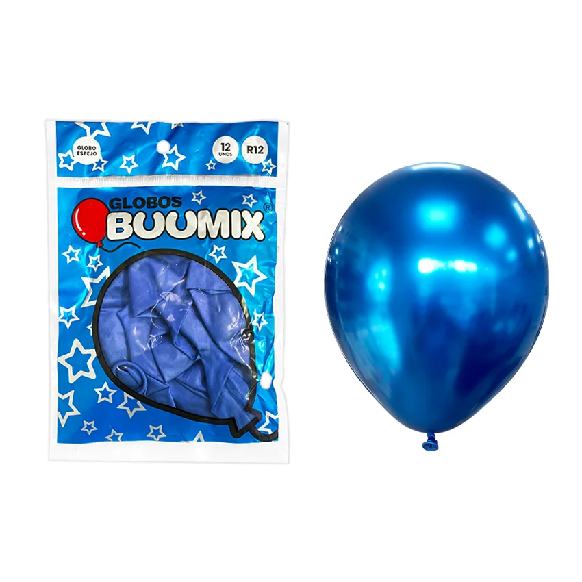 GLOBO DE LATEX ESPEJO AZUL R12X12 (PQTX12)´