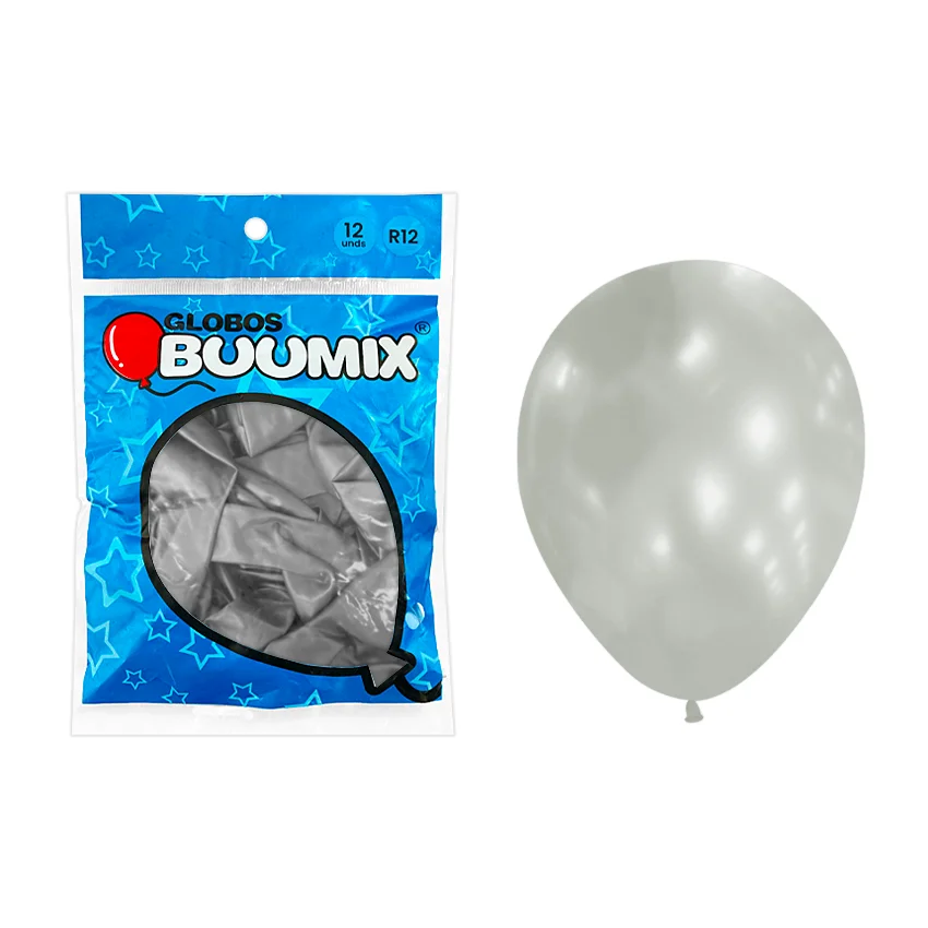 GLOBO DE LATEX SATINADO PLATEADO R12X12 (PQTX12)´