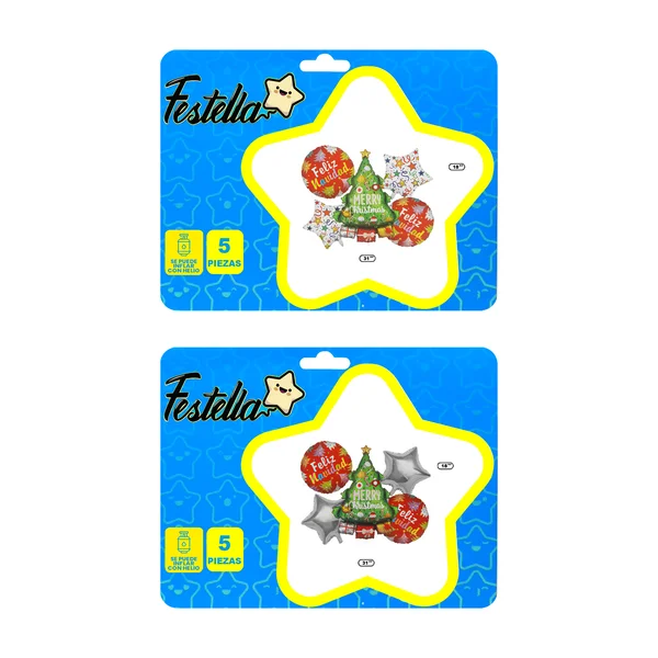 KIT GLOBO ARBOL FELIZ NAVIDAD X5