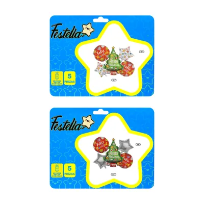 KIT GLOBO ARBOL FELIZ NAVIDAD X5