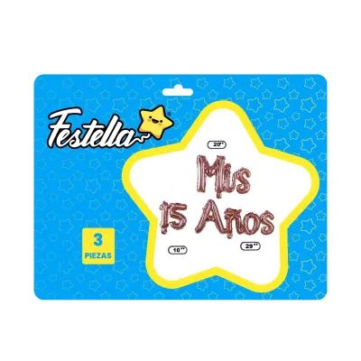 GLOBO MIS 15 AÑOS PALO DE ROSA X3 10" 20" 29" (PQTX12)