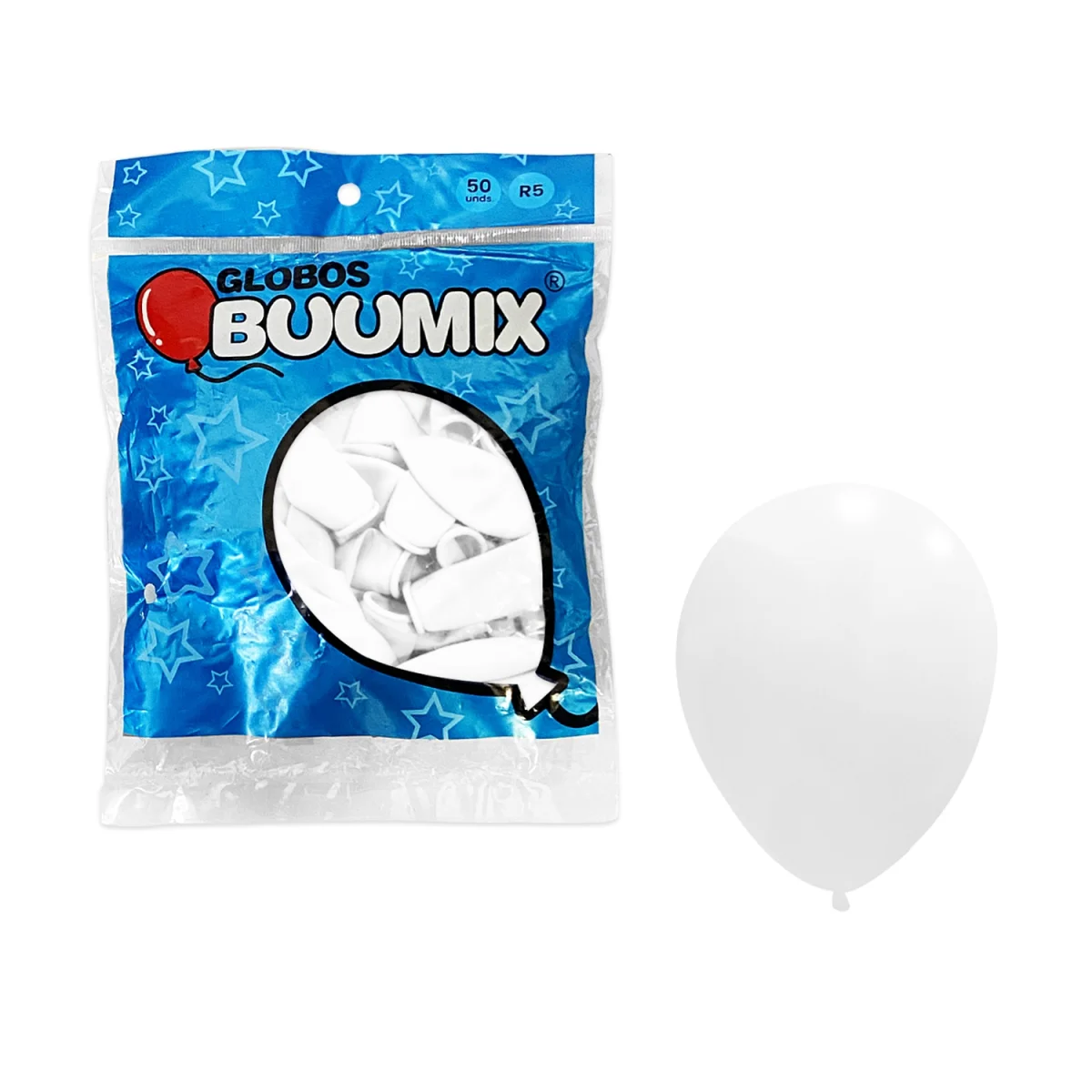 GLOBO DE LATEX LISO BLANCO R5 X50