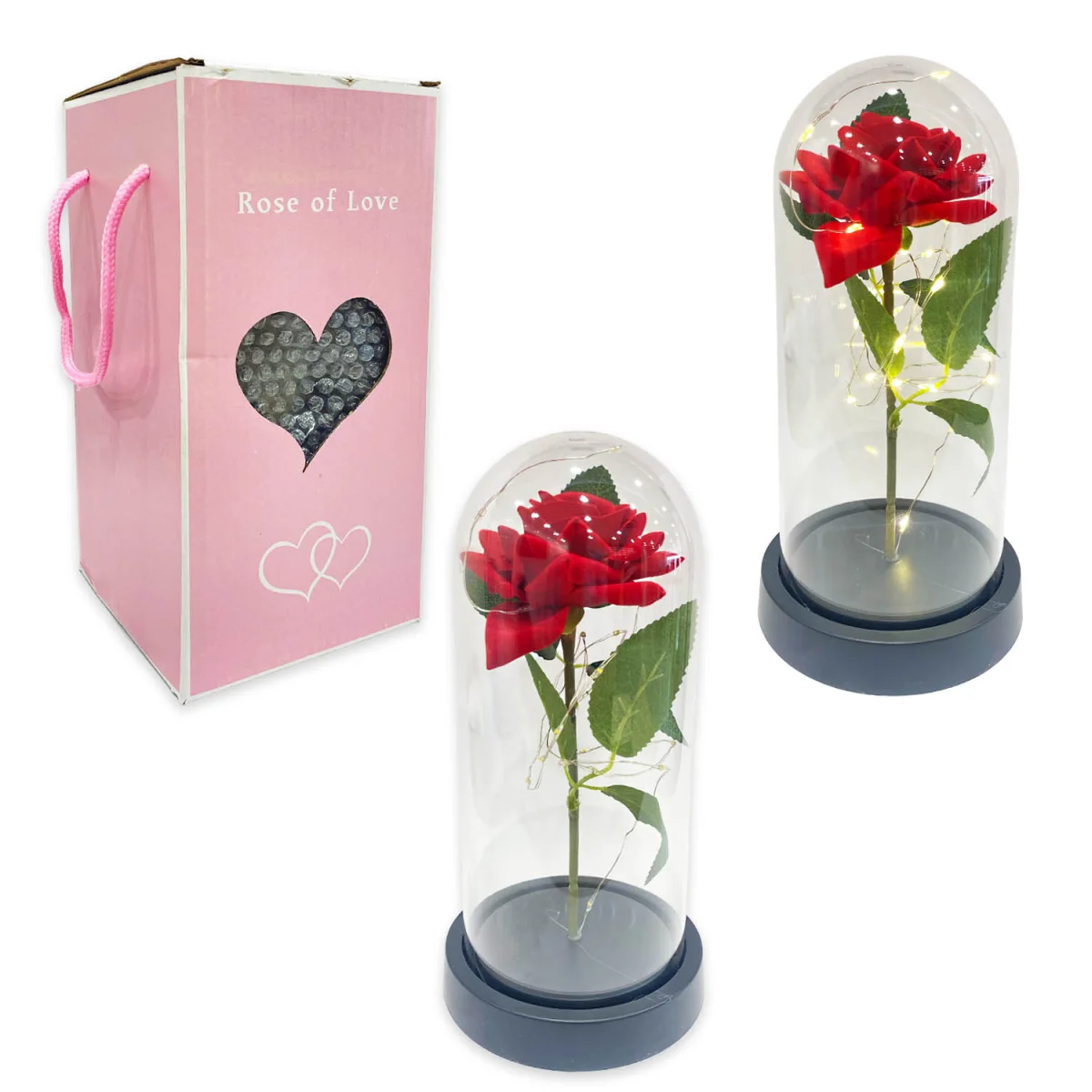 ROSA ARTIFICIAL ROJA CON LUZ ENCAPSULADA (PILAS)