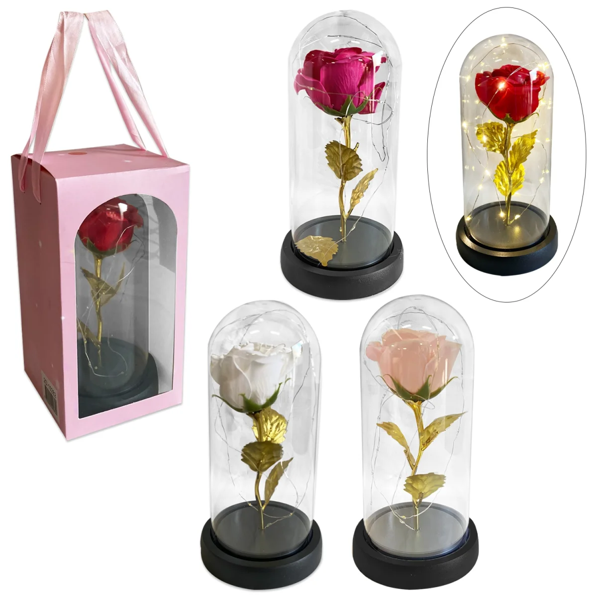 ROSA BRILLANTE CON LUZ ENCAPSULADA (PILAS)
