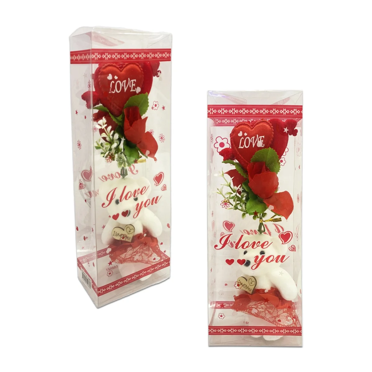 ROSAS CON CORAZON Y OSO EN ACETATO (PQTX24)