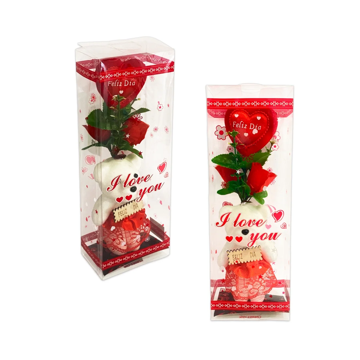 ROSAS CON CORAZON Y OSO EN ACETATO (PQTX24)