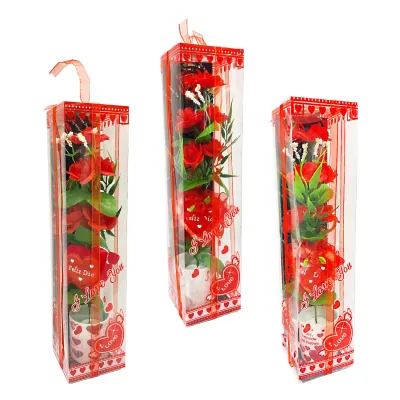 ROSAS ARTIFICIALES CON VASO Y CORAZON EN ACETATO