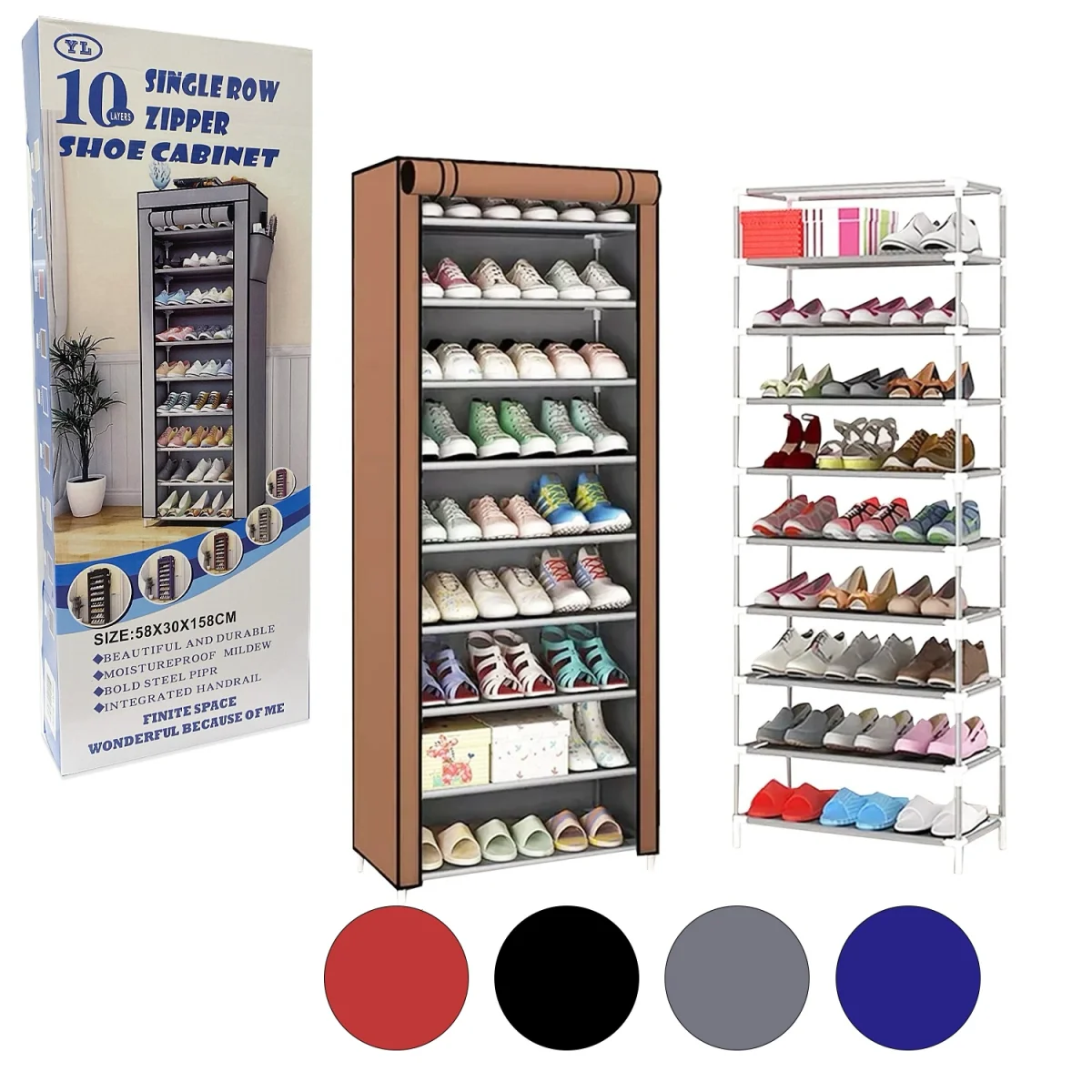 ORGANIZADOR PARA ZAPATOS METALICO 10 NIVELES 58*30*158CM