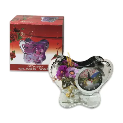 ROSAS ARTIFICIALES CON RELOJ EN VIDRIO MARIPOSA