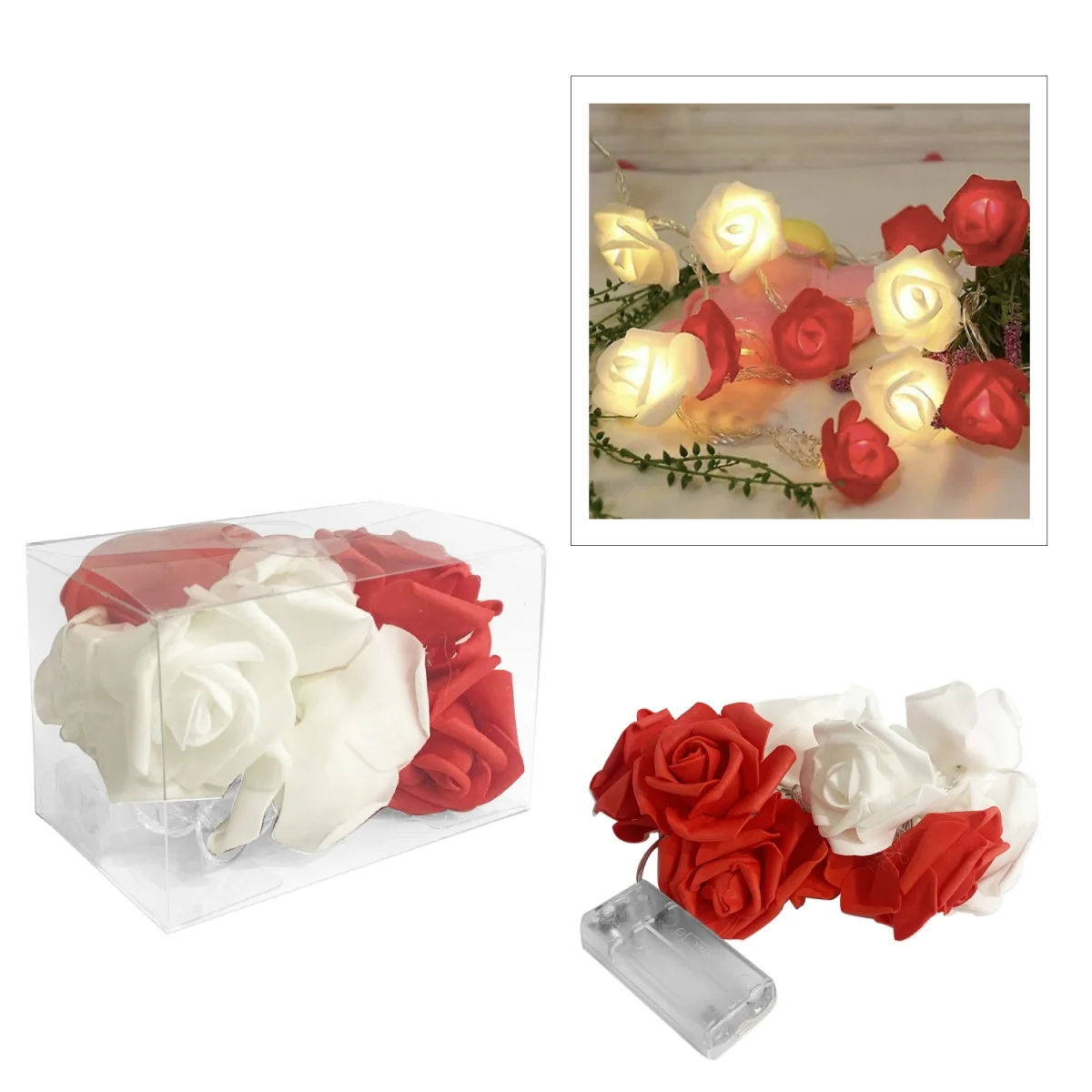 ROSAS ROJAS Y BLANCAS CON LUZ (PILA),