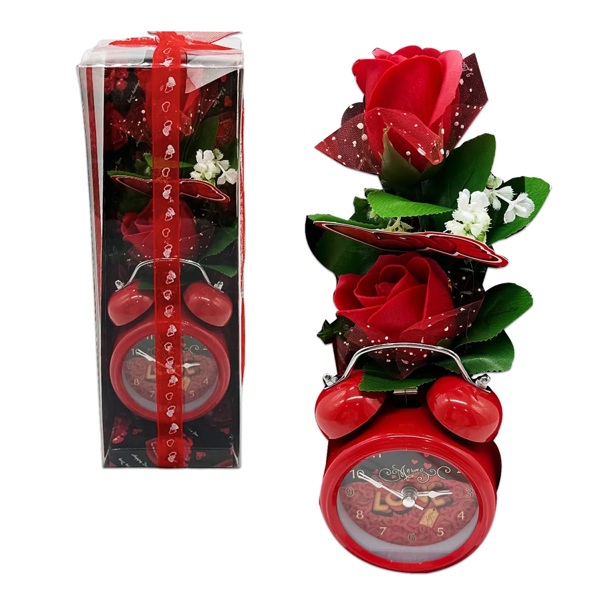 ROSAS CON RELOJ DESPERTADOR EN ACETATO