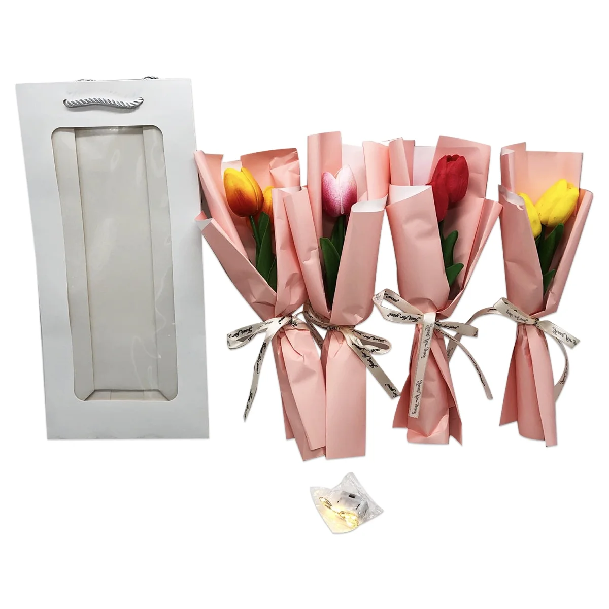 RAMO TULIPANES ARTIFICIALES CON LUZ EN BOLSA REGALO (CJX10)