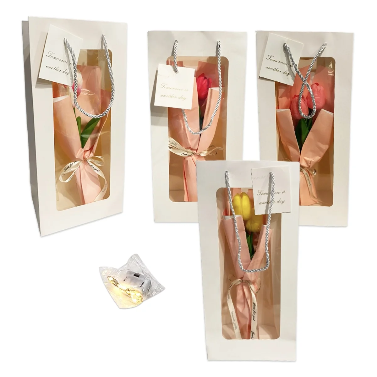 RAMO TULIPANES ARTIFICIALES CON LUZ EN BOLSA REGALO (CJX10)