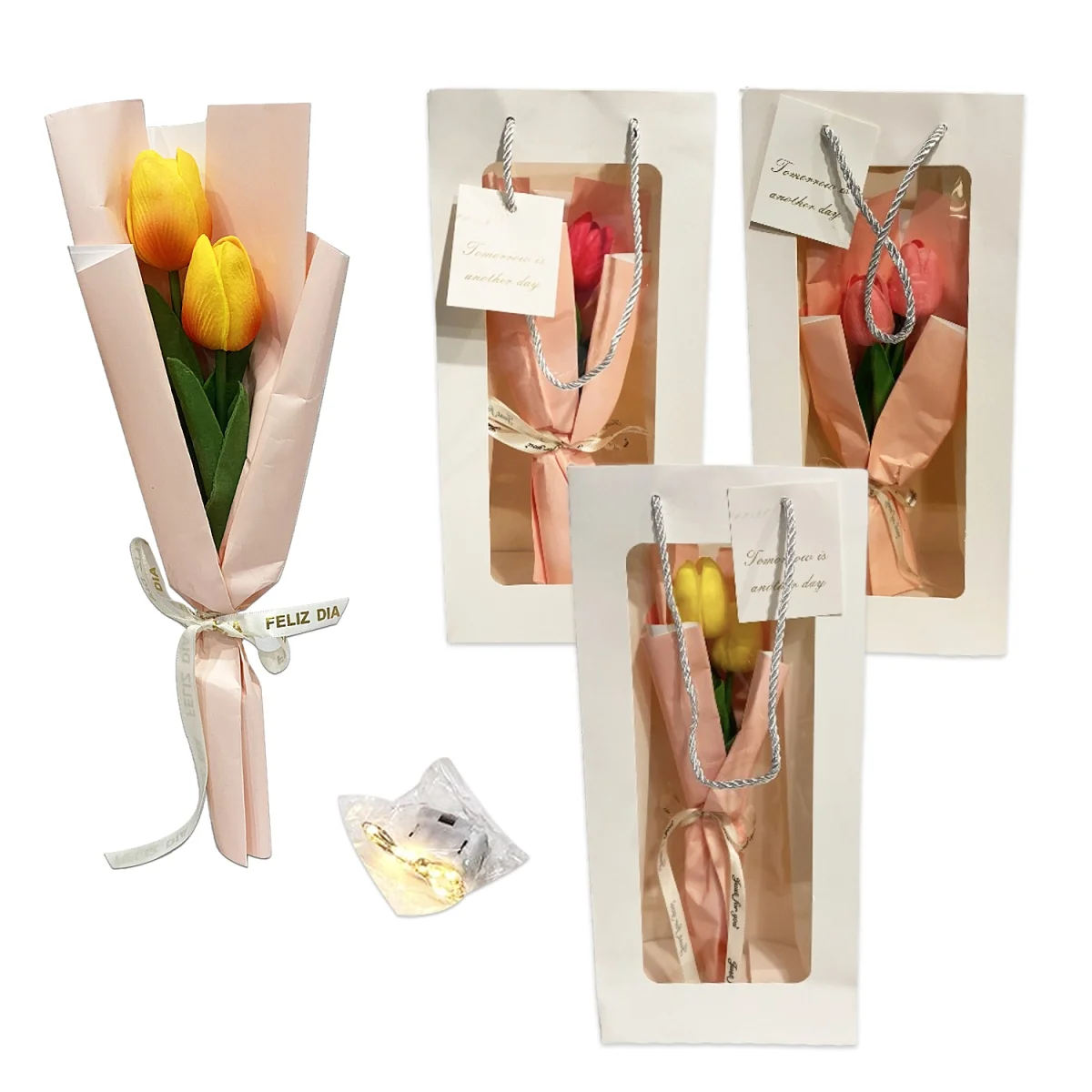 RAMO TULIPANES ARTIFICIALES CON LUZ EN BOLSA REGALO (CJX10)