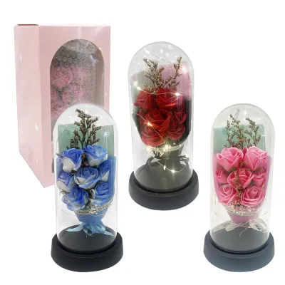 RAMO ROSAS ARTIFICIALES CON LUZ ENCAPSULADAS (PILAS)