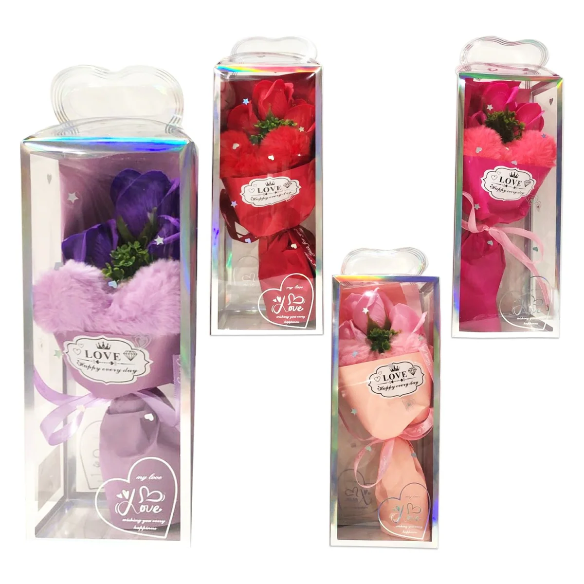 RAMO ROSAS CON CORAZON PELUCHE EN ACETATO (CJX10),