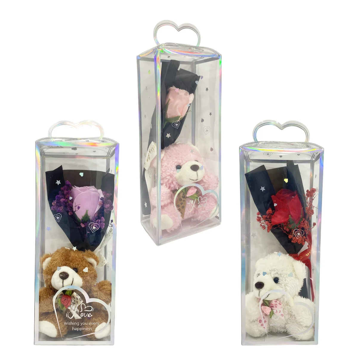 RAMO ROSA ARTIFICIAL CON OSO PELUCHE EN ACETATO