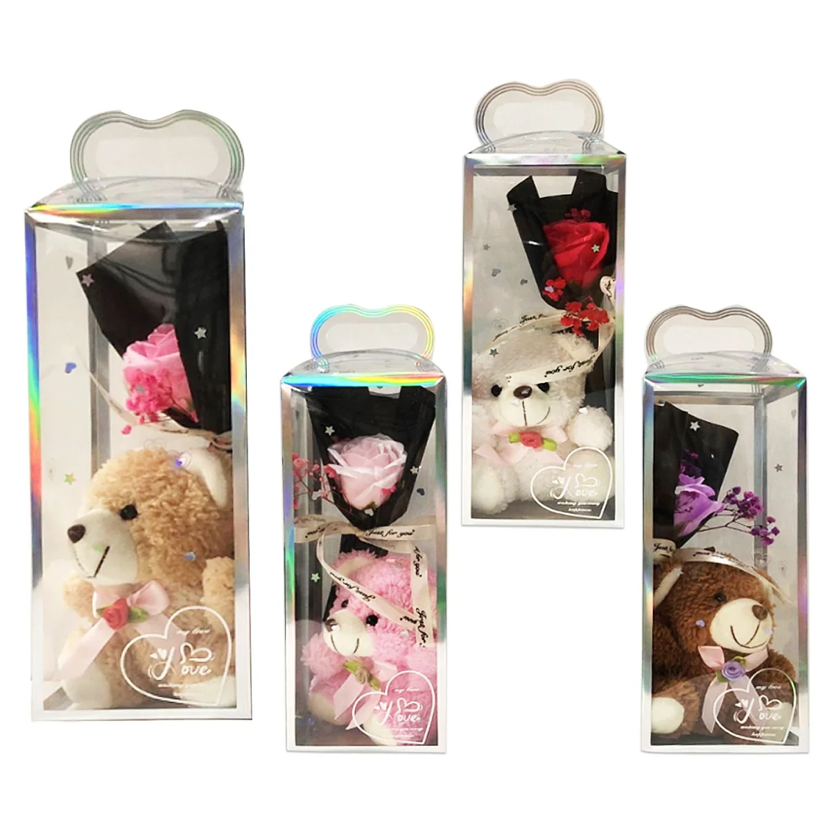 RAMO ROSA ARTIFICIAL CON OSO PELUCHE EN ACETATO