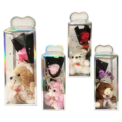 RAMO ROSA ARTIFICIAL CON OSO PELUCHE EN ACETATO