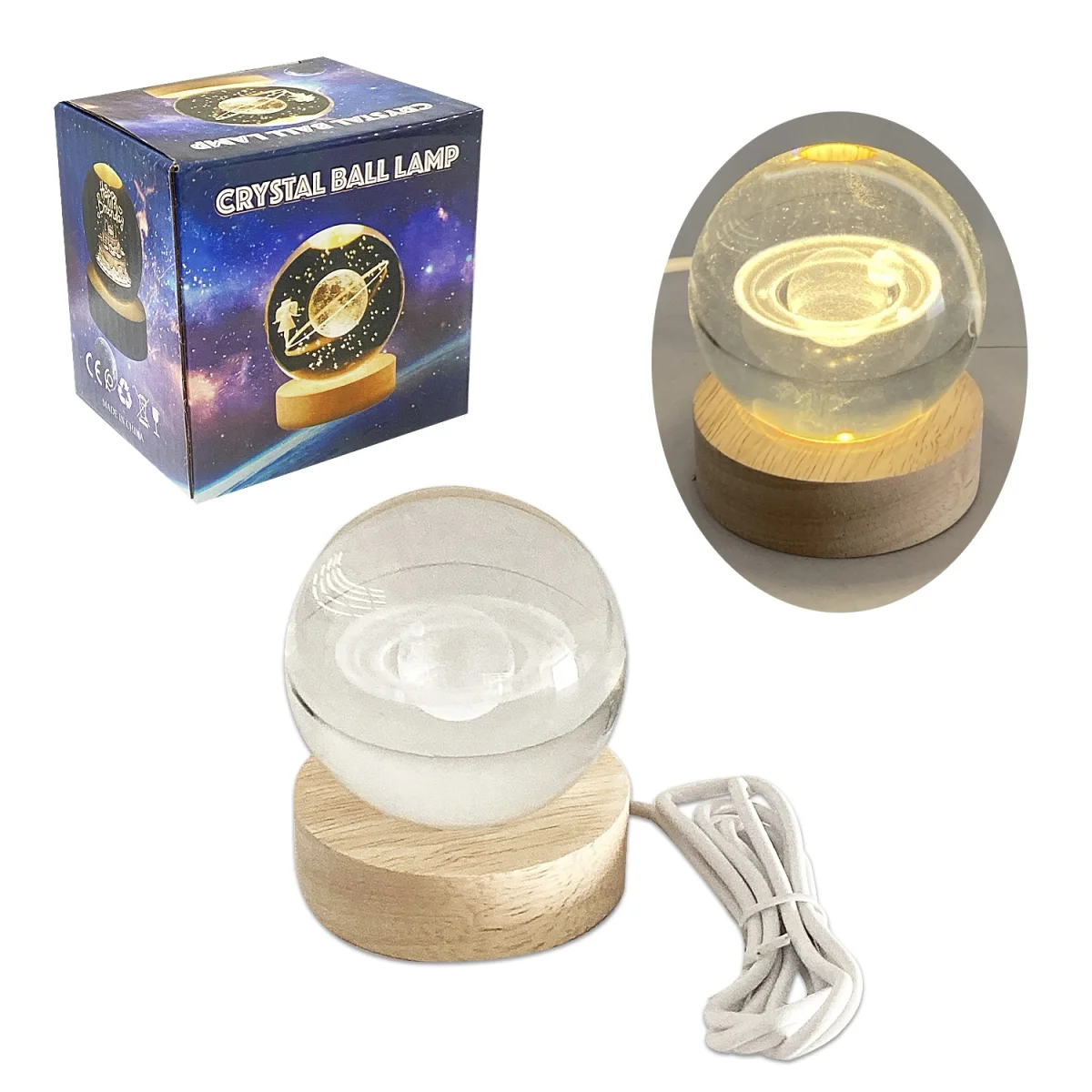 ESFERA DE CRISTAL LUZ CALIDA 6CM (USB)