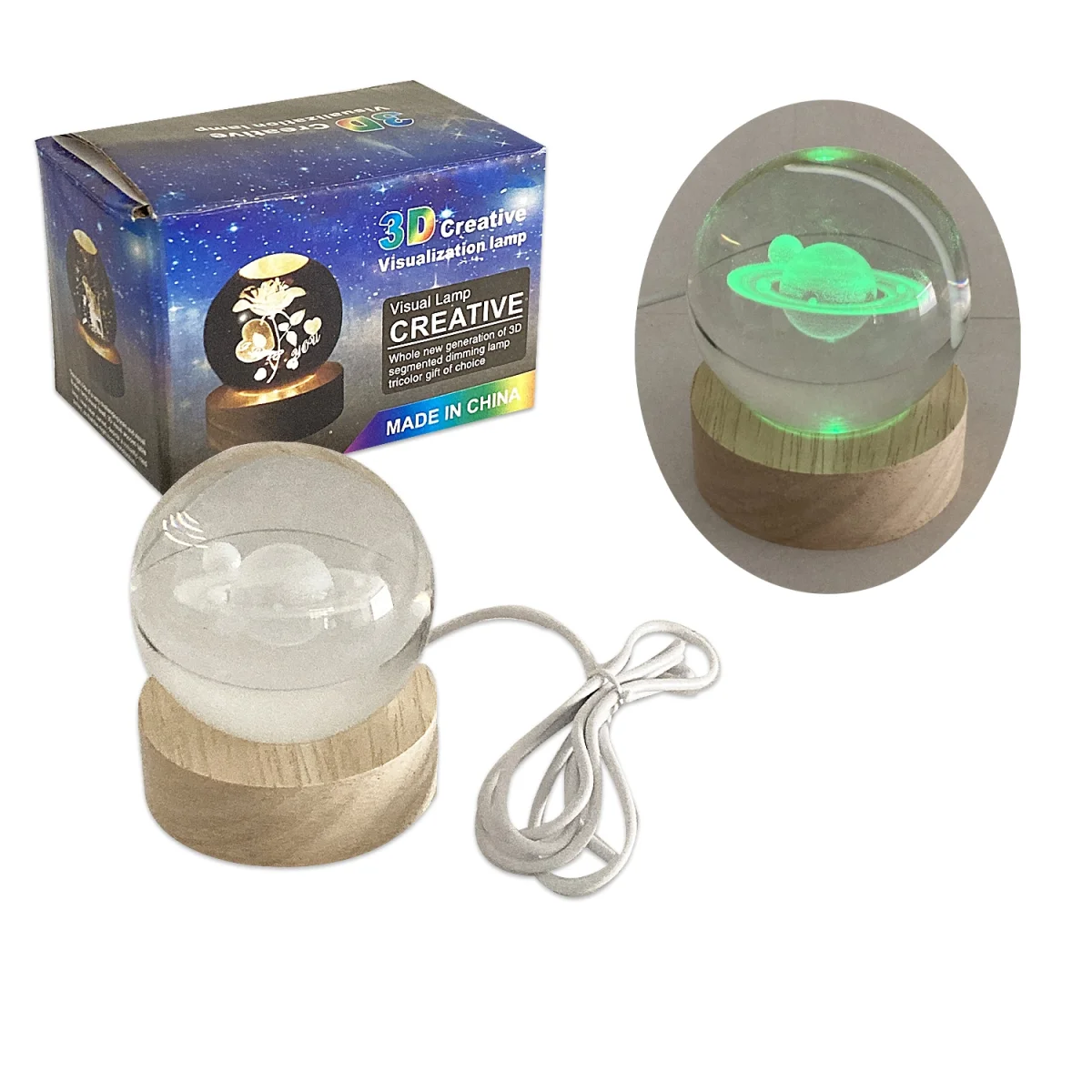 ESFERA DE CRISTAL LUZ MULTICOLOR 6CM (USB)