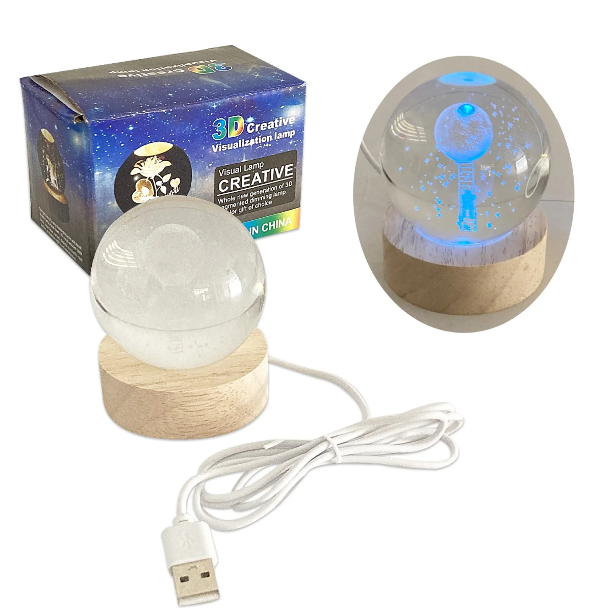 ESFERA DE CRITAL LUZ MULTICOLOR 6CM (USB)