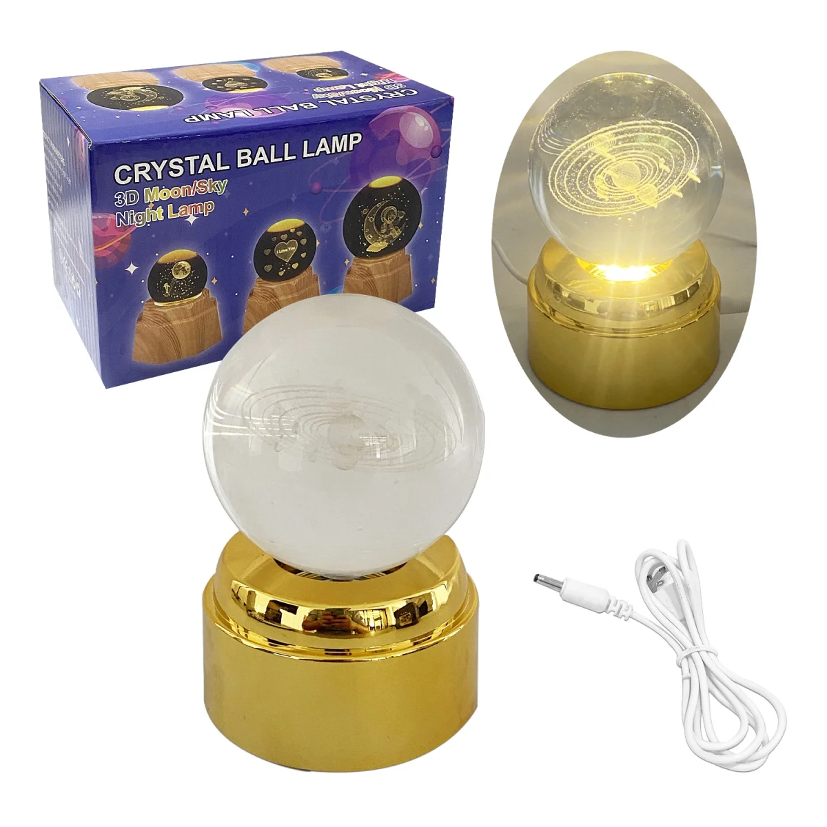 ESFERA DE CRISTAL GIRATORIA LUZ CALIDA 8CM (USB)