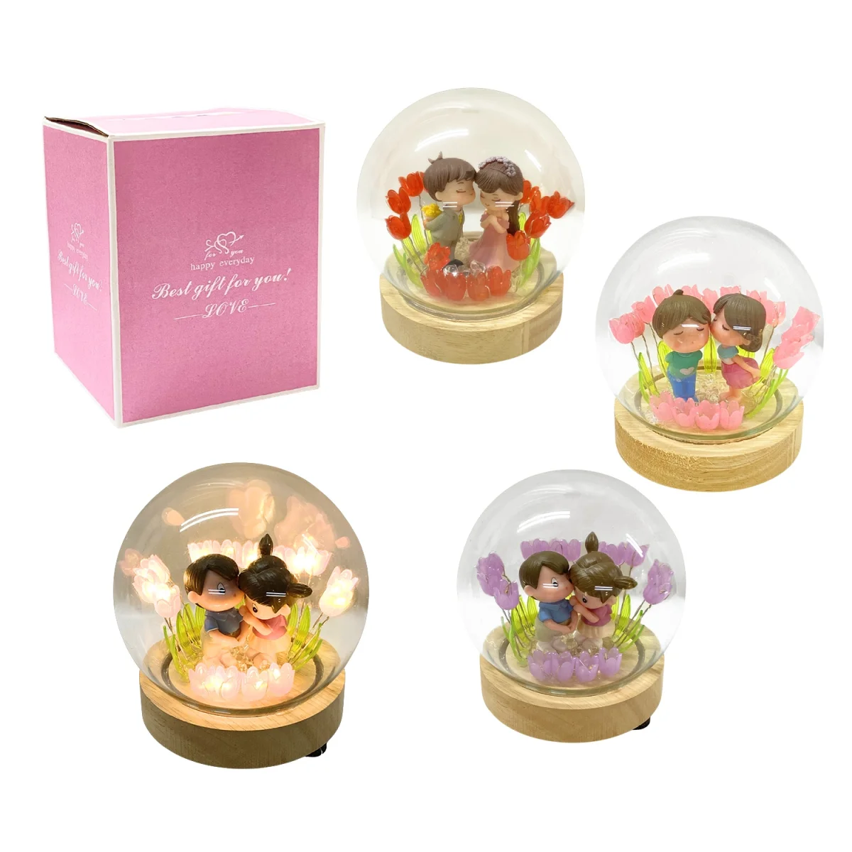 ESFERA DE CRISTAL PAREJA NOVIOS CON LUZ