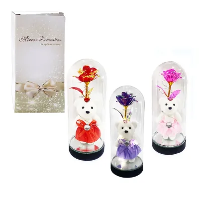 ROSA BRILLANTE CON OSO Y LUZ ENCAPSULADA